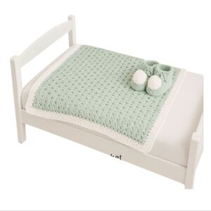 Handmade Mint White Crochet Baby Blanket Booties Set knit Tunisian Vintage Gift